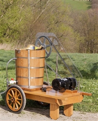 Electric 20 quart/5 gallon ice cream maker with white oak tub.  It is mounted on a white oak cart with an electric motor , switch, 6 foot cord and 1/2 HP electric motor.